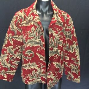 Wine and olive tapestry jacket.